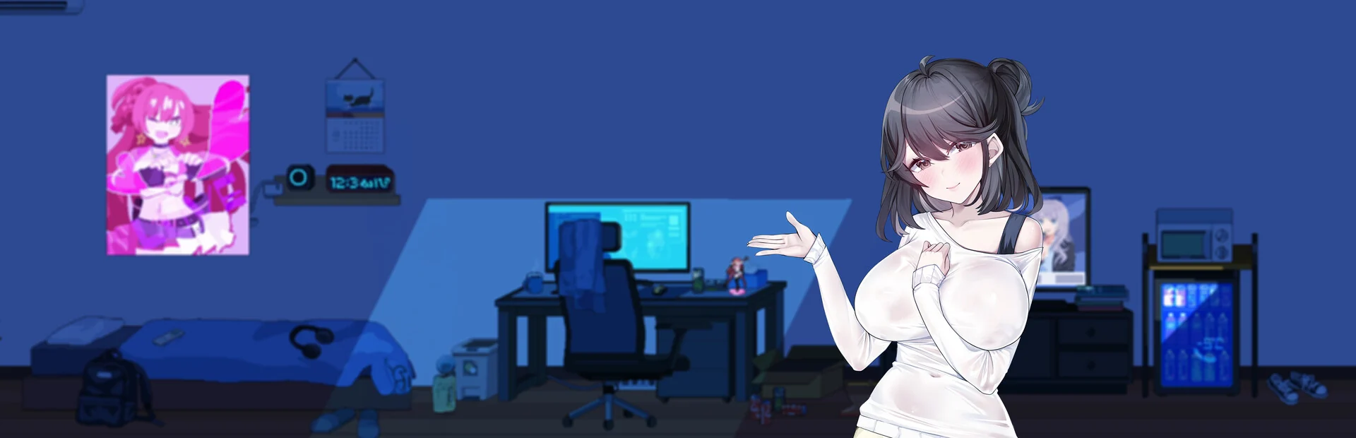深夜卧室中的电脑工作台与《社群审查 DX》女主角